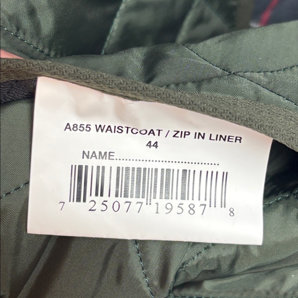 Barbour Men’s Size 44 Diamond Quilted Zip Up Dark Olive Green Vest Equestrian - Picture 7 of 8